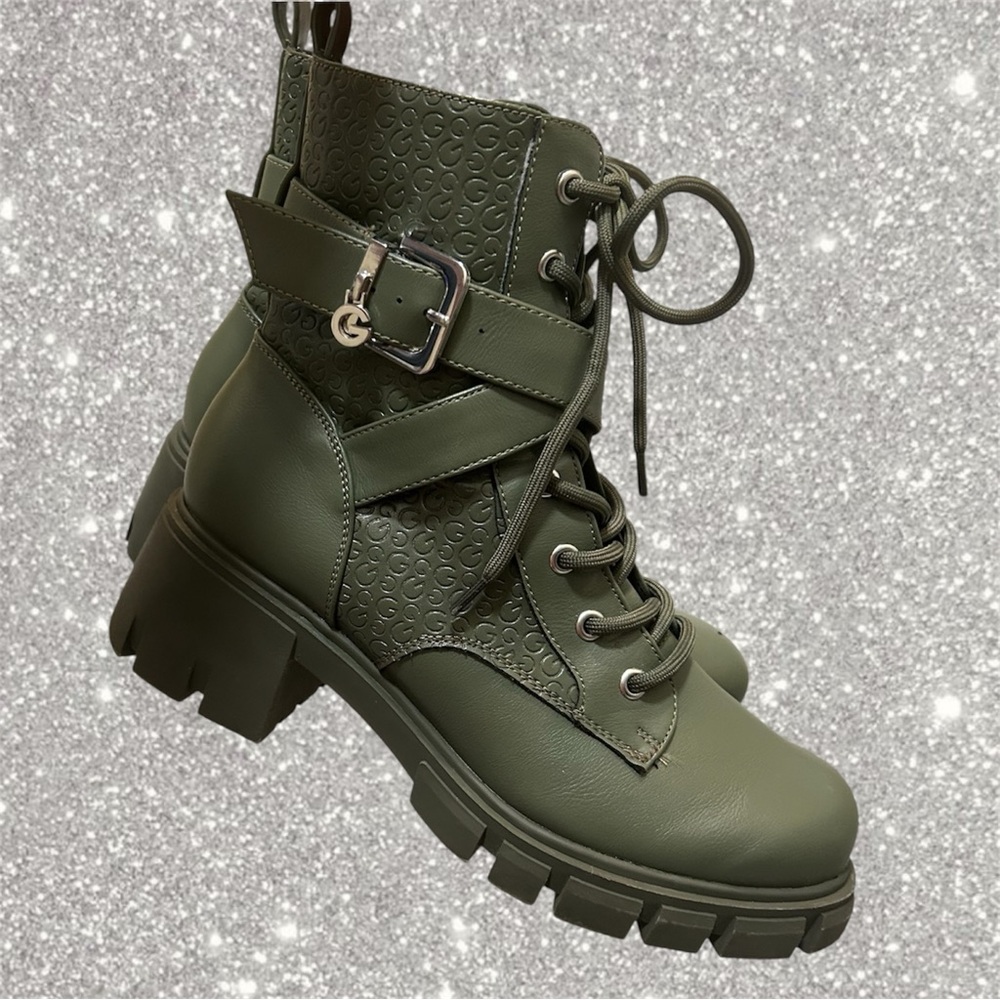 Guess Olive Green Combat Boots w/ Silver Buckle size 8.5 - Picture 4 of 10